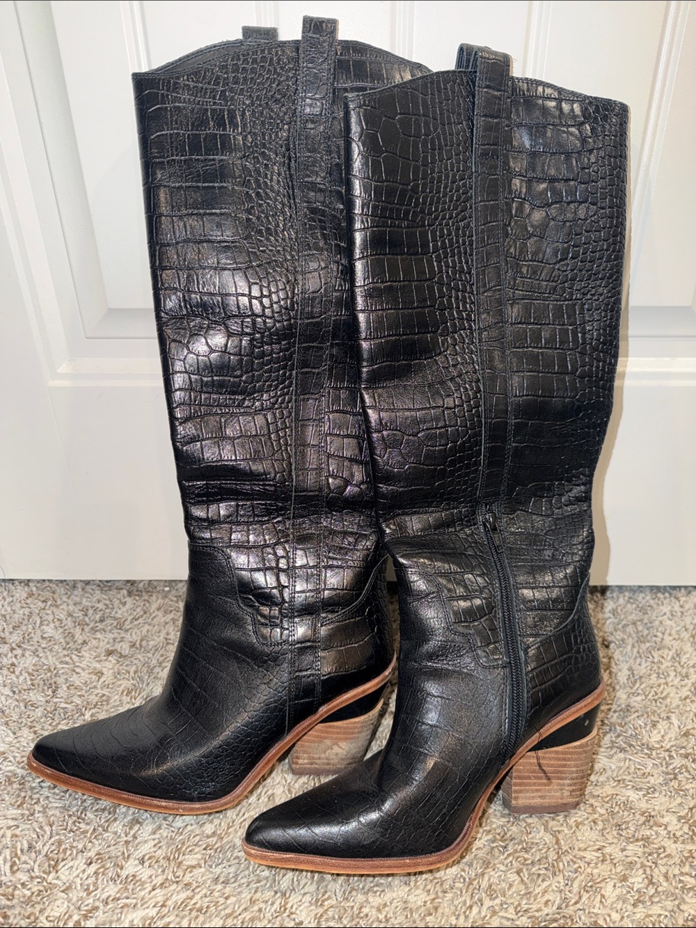Gianni Bini Black Croc-Embossed Western Knee Boots